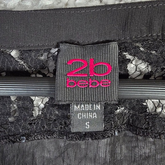 Bebe Womens Sheer Lace Button Up Blouse Black Tie Front Long Sleeve‎ Small Goth - Picture 4 of 13